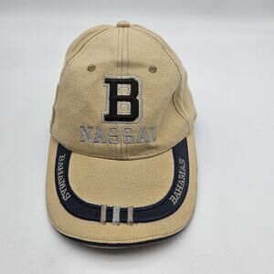 Nassau Bahamas Hat Cap Strap Back Tan Navy Embroidered Souvenir Travel Mens